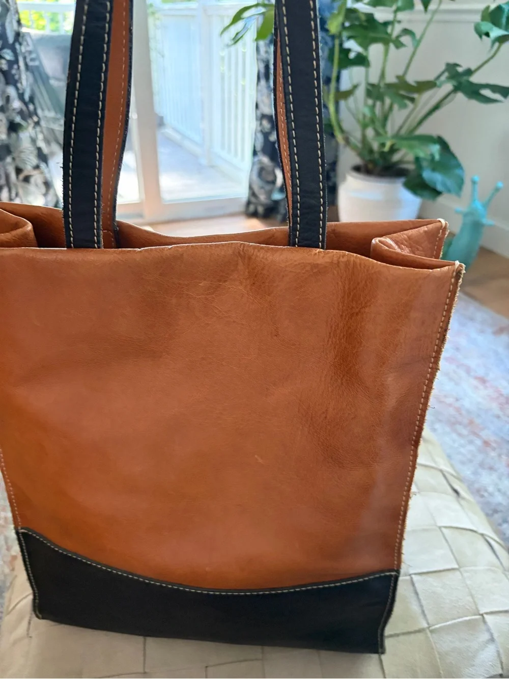 Patricia Nash Two-Tone Leather Tote in Brown and Black